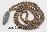 GMN4229 Hand-knotted 8mm, 10mm matte yellow tiger eye 108 beads mala necklace with pendant