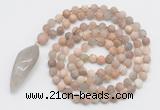 GMN4230 Hand-knotted 8mm, 10mm matte sunstone 108 beads mala necklace with pendant