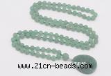 GMN4406 Hand-knotted 8mm, 10mm matte green aventurine 108 beads mala necklace with pendant