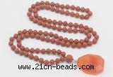 GMN4415 Hand-knotted 8mm, 10mm matte red jasper 108 beads mala necklace with pendant