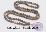 GMN4416 Hand-knotted 8mm, 10mm matte picasso jasper 108 beads mala necklace with pendant