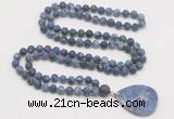 GMN4426 Hand-knotted 8mm, 10mm matte sodalite 108 beads mala necklace with pendant