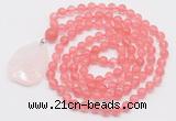 GMN4600 Hand-knotted 8mm, 10mm cherry quartz 108 beads mala necklace with pendant