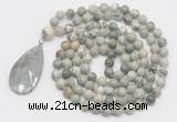 GMN4622 Hand-knotted 8mm, 10mm artistic jasper 108 beads mala necklace with pendant