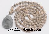 GMN4624 Hand-knotted 8mm, 10mm feldspar 108 beads mala necklace with pendant