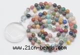 GMN4637 Hand-knotted 8mm, 10mm colorful gemstone 108 beads mala necklace with pendant