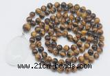 GMN4638 Hand-knotted 8mm, 10mm yellow tiger eye 108 beads mala necklace with pendant