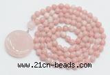 GMN4640 Hand-knotted 8mm, 10mm Chinese pink opal 108 beads mala necklace with pendant