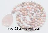 GMN4641 Hand-knotted 8mm, 10mm natural pink opal 108 beads mala necklace with pendant