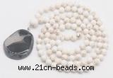 GMN4642 Hand-knotted 8mm, 10mm white howlite 108 beads mala necklace with pendant