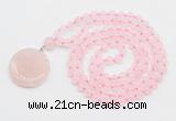 GMN4650 Hand-knotted 8mm, 10mm rose quartz 108 beads mala necklace with pendant