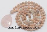 GMN4657 Hand-knotted 8mm, 10mm sunstone 108 beads mala necklace with pendant
