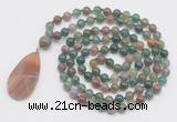 GMN4670 Hand-knotted 8mm, 10mm Indian agate 108 beads mala necklace with pendant