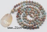 GMN4681 Hand-knotted 8mm, 10mm serpentine jasper 108 beads mala necklace with pendant
