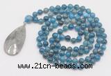 GMN4684 Hand-knotted 8mm, 10mm apatite 108 beads mala necklace with pendant