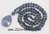 GMN4686 Hand-knotted 8mm, 10mm sodalite 108 beads mala necklace with pendant