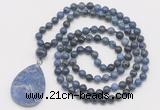 GMN4687 Hand-knotted 8mm, 10mm dumortierite 108 beads mala necklace with pendant