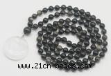 GMN4689 Hand-knotted 8mm, 10mm golden obsidian 108 beads mala necklace with pendant