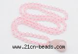 GMN4808 Hand-knotted 8mm, 10mm rose quartz 108 beads mala necklace with pendant