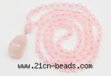 GMN4809 Hand-knotted 8mm, 10mm rose quartz 108 beads mala necklace with pendant