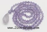 GMN4811 Hand-knotted 8mm, 10mm amethyst 108 beads mala necklace with pendant