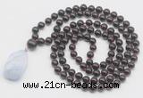 GMN4815 Hand-knotted 8mm, 10mm garnet 108 beads mala necklace with pendant