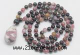 GMN4817 Hand-knotted 8mm, 10mm tourmaline 108 beads mala necklace with pendant
