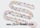 GMN4818 Hand-knotted 8mm, 10mm morganite 108 beads mala necklace with pendant