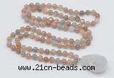 GMN4820 Hand-knotted 8mm, 10mm moonstone 108 beads mala necklace with pendant