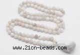 GMN4828 Hand-knotted 8mm, 10mm white crazy agate 108 beads mala necklace with pendant