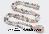 GMN4832 Hand-knotted 8mm, 10mm bamboo leaf agate 108 beads mala necklace with pendant