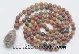 GMN4859 Hand-knotted 8mm, 10mm picasso jasper 108 beads mala necklace with pendant