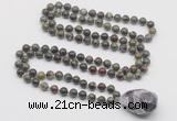 GMN4866 Hand-knotted 8mm, 10mm dragon blood jasper 108 beads mala necklace with pendant
