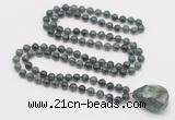 GMN4868 Hand-knotted 8mm, 10mm kambaba jasper 108 beads mala necklace with pendant