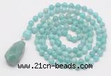 GMN4875 Hand-knotted 8mm, 10mm amazonite 108 beads mala necklace with pendant