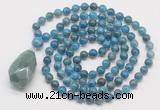 GMN4877 Hand-knotted 8mm, 10mm apatite 108 beads mala necklace with pendant