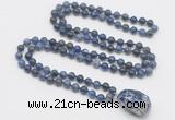 GMN4880 Hand-knotted 8mm, 10mm sodalite 108 beads mala necklace with pendant