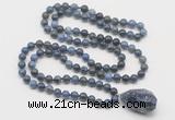 GMN4882 Hand-knotted 8mm, 10mm dumortierite 108 beads mala necklace with pendant
