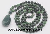 GMN4928 Hand-knotted 8mm, 10mm ruby zoisite 108 beads mala necklace with pendant