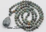 GMN4929 Hand-knotted 8mm, 10mm African turquoise 108 beads mala necklace with pendant