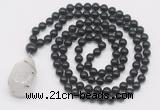 GMN4931 Hand-knotted 8mm, 10mm black obsidian 108 beads mala necklace with pendant