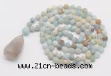 GMN5004 Hand-knotted 8mm, 10mm matte amazonite 108 beads mala necklace with pendant