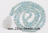 GMN5005 Hand-knotted 8mm, 10mm matte amazonite 108 beads mala necklace with pendant