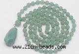GMN5006 Hand-knotted 8mm, 10mm matte green aventurine 108 beads mala necklace with pendant
