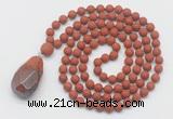 GMN5016 Hand-knotted 8mm, 10mm matte red jasper 108 beads mala necklace with pendant