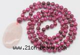 GMN5072 Hand-knotted 8mm, 10mm red tiger eye 108 beads mala necklace with pendant