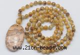 GMN5073 Hand-knotted 8mm, 10mm golden tiger eye 108 beads mala necklace with pendant