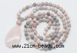 GMN5088 Hand-knotted 8mm, 10mm pink zebra jasper 108 beads mala necklace with pendant