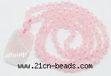 GMN5110 Hand-knotted 8mm, 10mm matte rose quartz 108 beads mala necklace with pendant