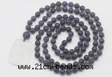 GMN5112 Hand-knotted 8mm, 10mm matte amethyst 108 beads mala necklace with pendant